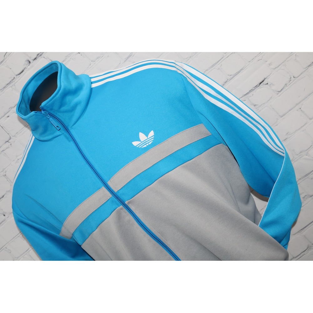 Adidas Track Jacket Mens XL Blue Gray Trefoil Full Zip Activewear Gym Workout